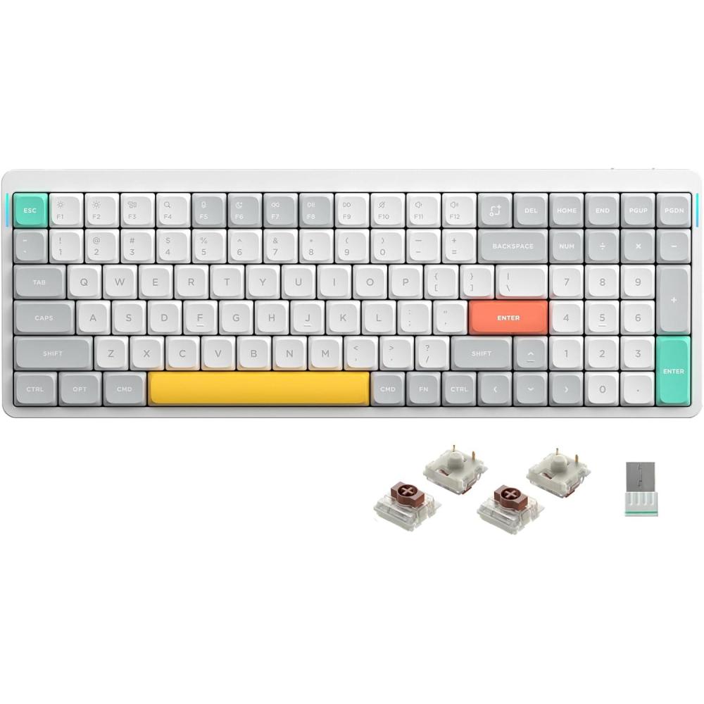 imagenuphy Air96 V2 Wireless Mechanical Keyboard100 Keys RGB Backlit KeyboardSupports Bluetooth 5124G and Wired Connectionfor PCLaptopWindowsMac Grey Gateron Aloe SwitchWhite