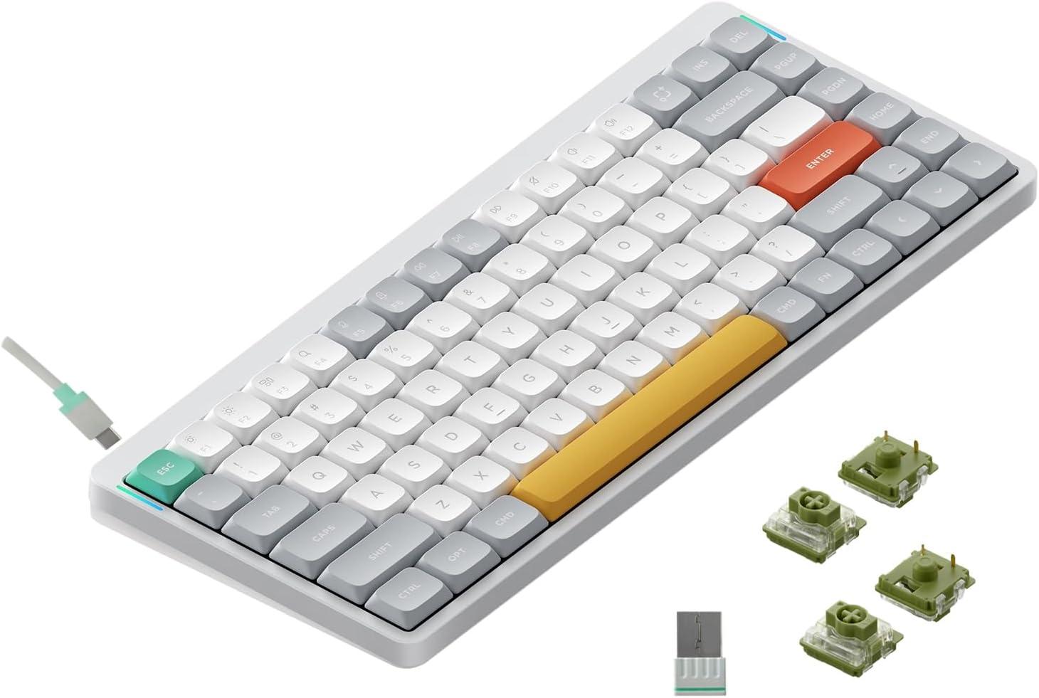 imagenuphy Air75 V2 Portable 75 Mechanical KeyboardWireless KeyboardSupports Bluetooth24GUSBC RGB Bluetooth Gaming KeyboardsCompatible with WindowsMac OSLinux SystemsGateron Wisteria SwitchWhite